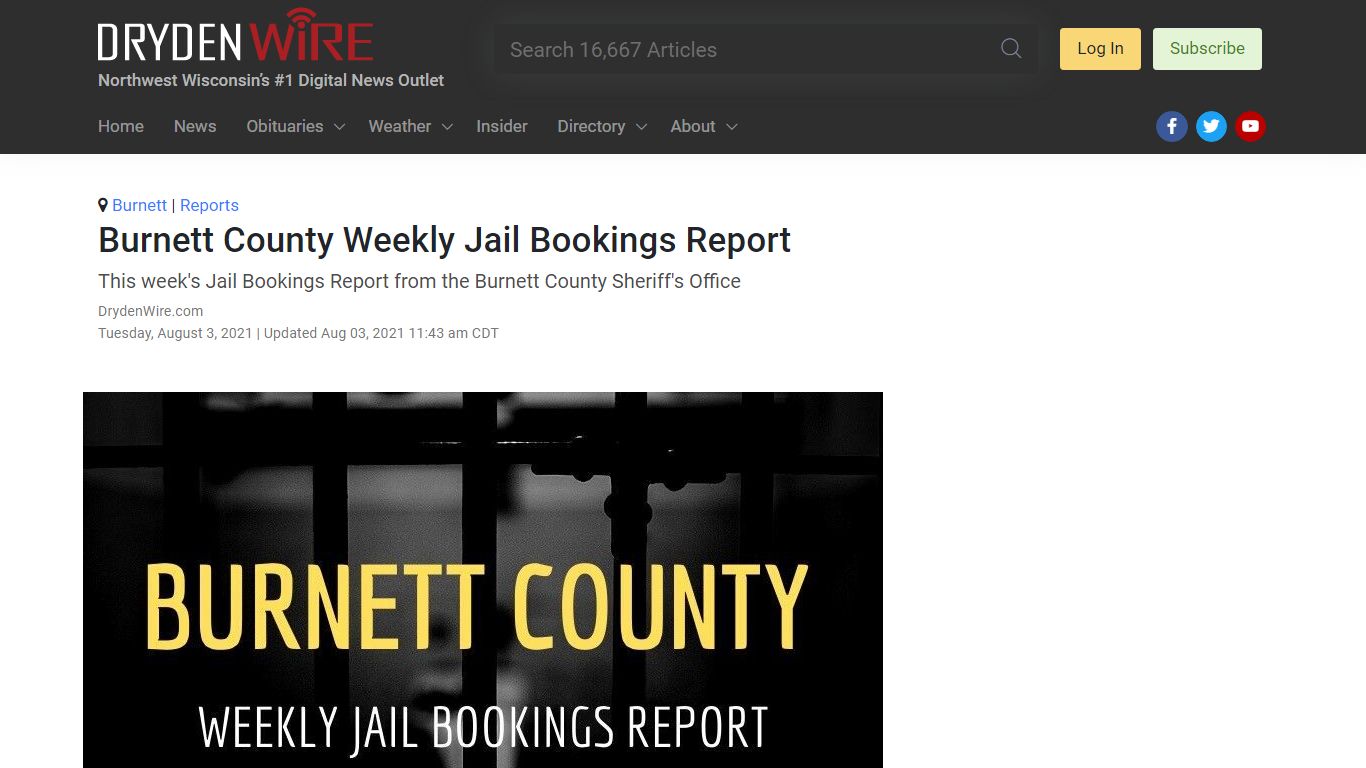 Burnett County Weekly Jail Bookings Report - DrydenWire.com