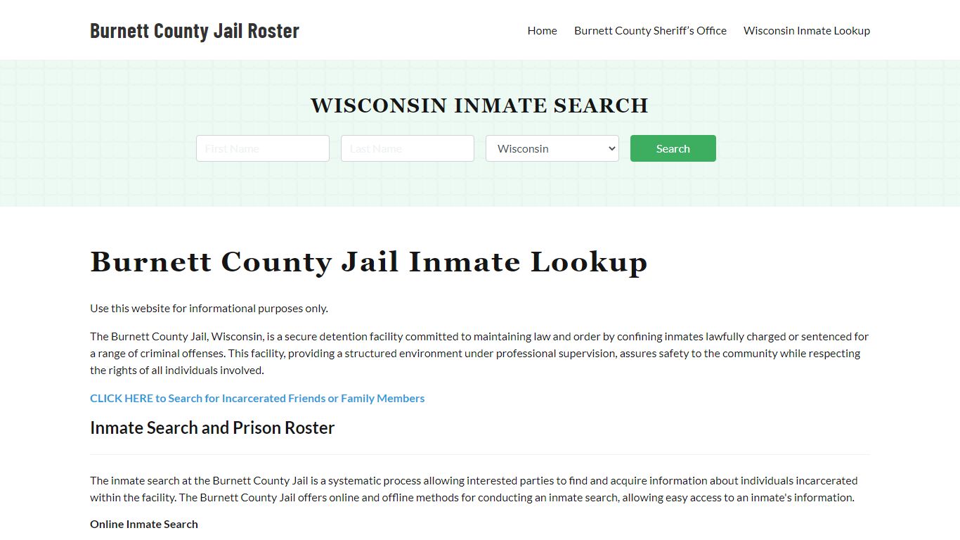 Burnett County Jail Roster Lookup, WI, Inmate Search